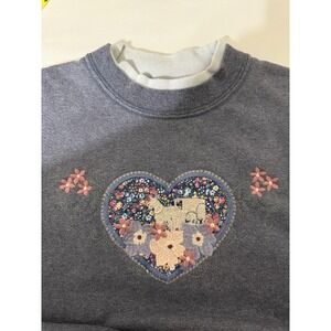 Vintage Lee Sweatshirt Double Collar Embroidered Heart Floral Cottagecore Large